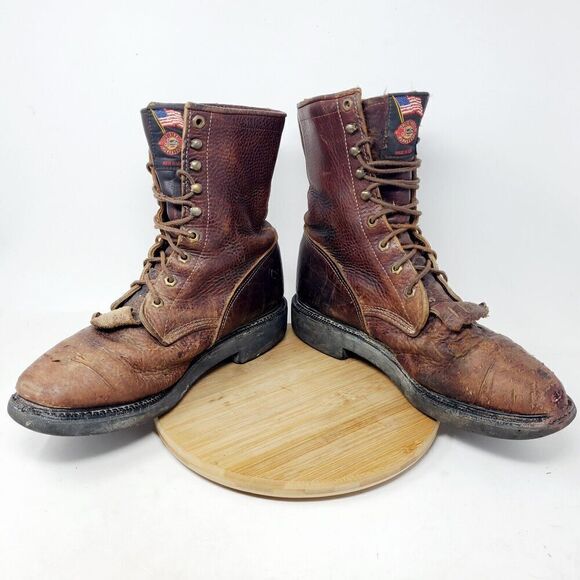 Justin Boots Mens 9 D Brown‎ Leather Conductor Briar 8 Comfort Packer Work Shoes - Picture 5 of 15